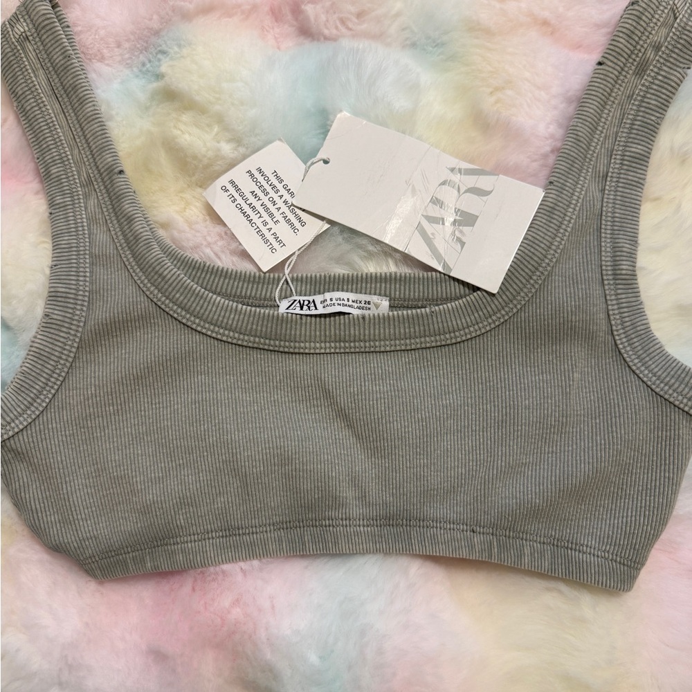 Zara Soft Gray Ribbed Crop Top